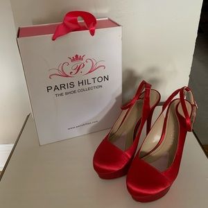 Paris Hilton. - Red Satin Platform Heels